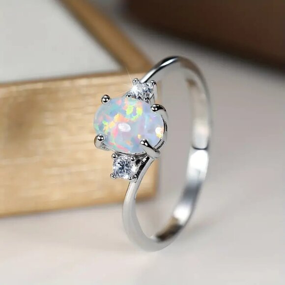 Beautiful Natural Opal in Silver with CZ Accent Stones - Picture 7 of 7
